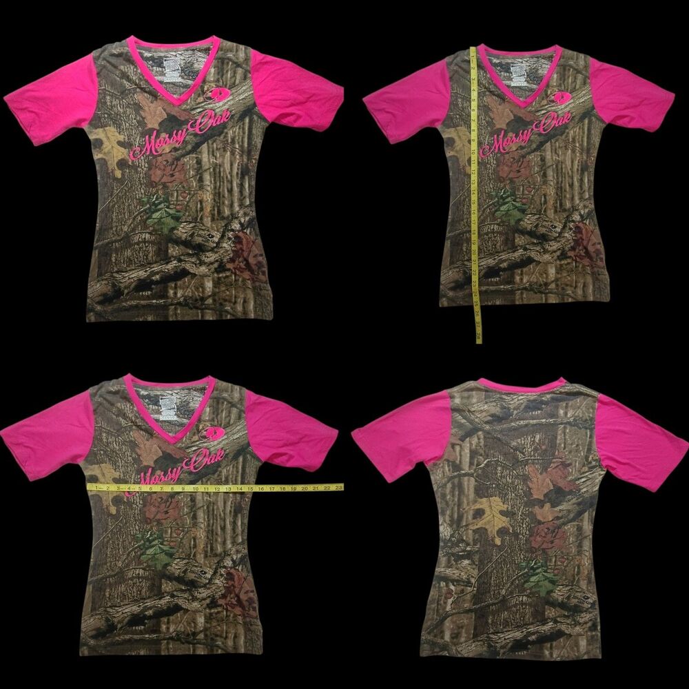 Mossy Oak Womens Camo T Shirt Large Pink Trim Short Sleeve Hunting Logo